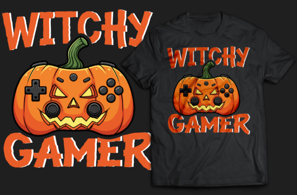 Witchy Gamer Halloween T-shirt Design: Spooky Fun for Fans
